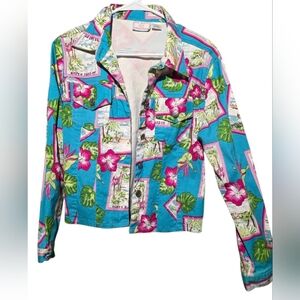 New Identity Large Tropical Print Women's Jacket EUC PTP 20 Length 21